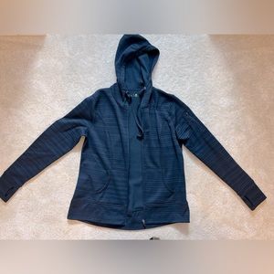 Xersion zip up hoodie. Striped navy blue. Size L